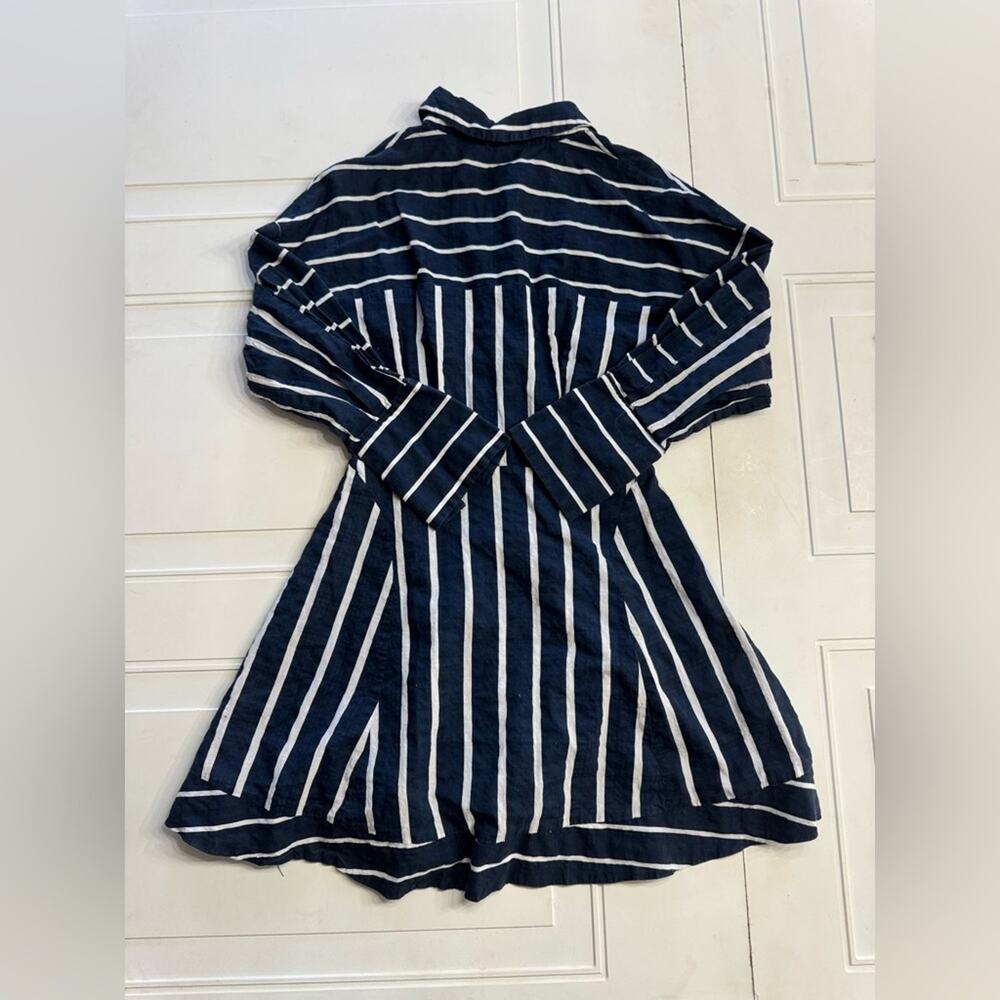 All About May Womens Sz 4 Blue White Striped Button Up Long Sleeve Collar Dress - Picture 5 of 5